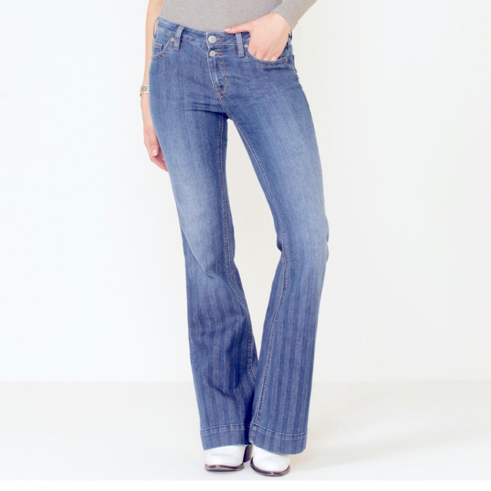 ROCK & ROLL DENIM Mid Rise Trouser Light Stripe Flare Jeans
